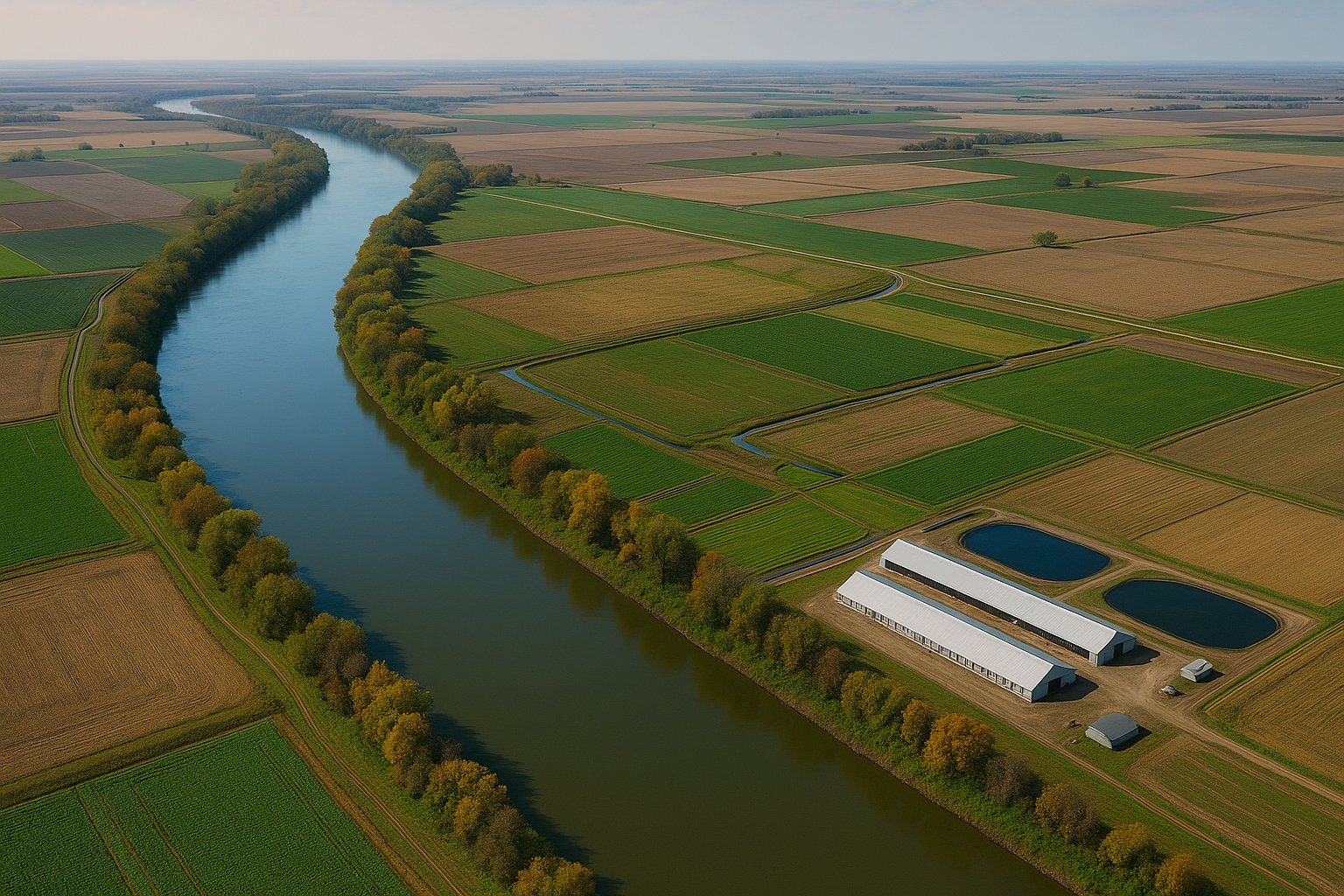An Aerial View Of The Red River Flowing Through Eastern