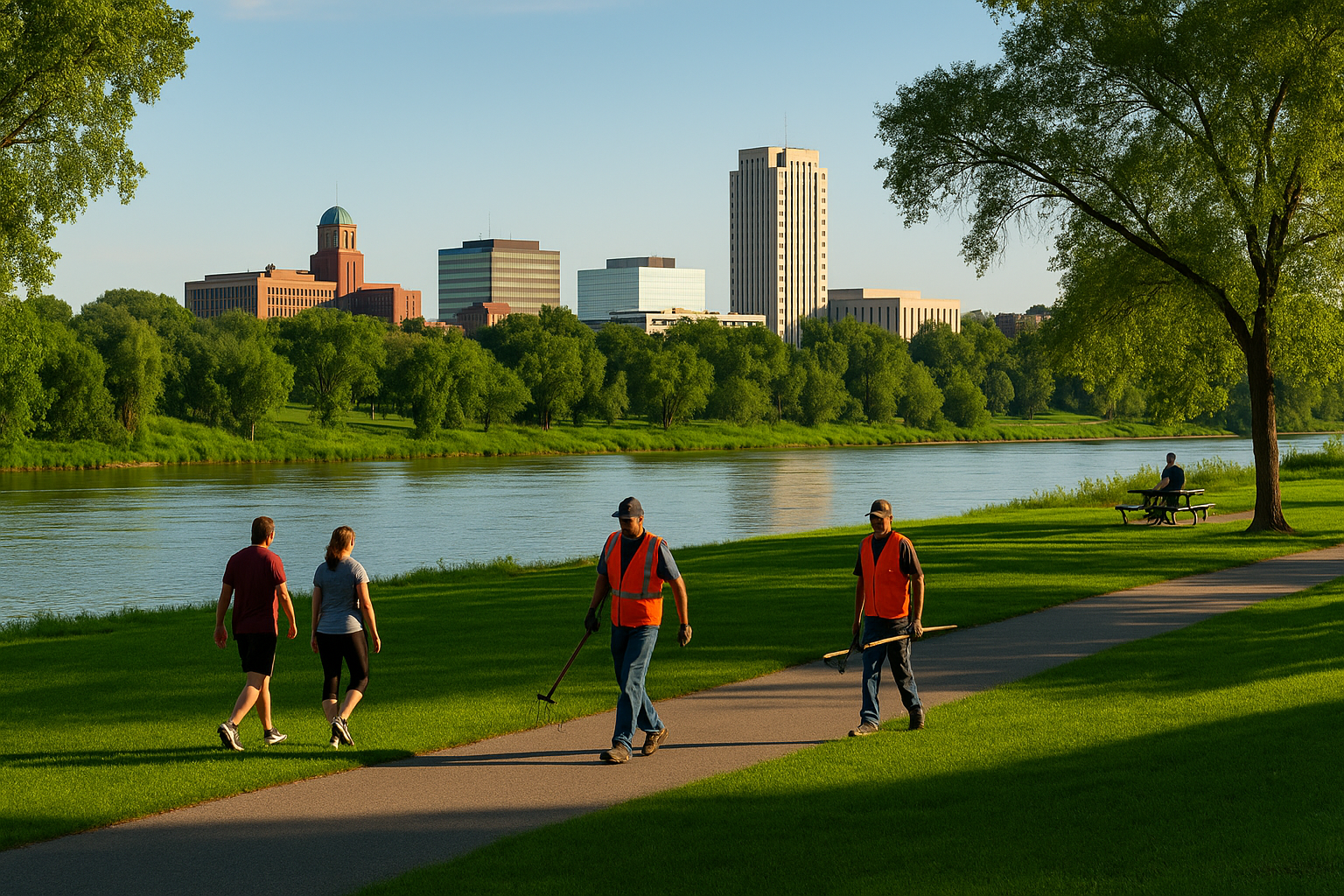 Bismarck City  Parks With People Walking Or Working, To Tie Into Local Employment.