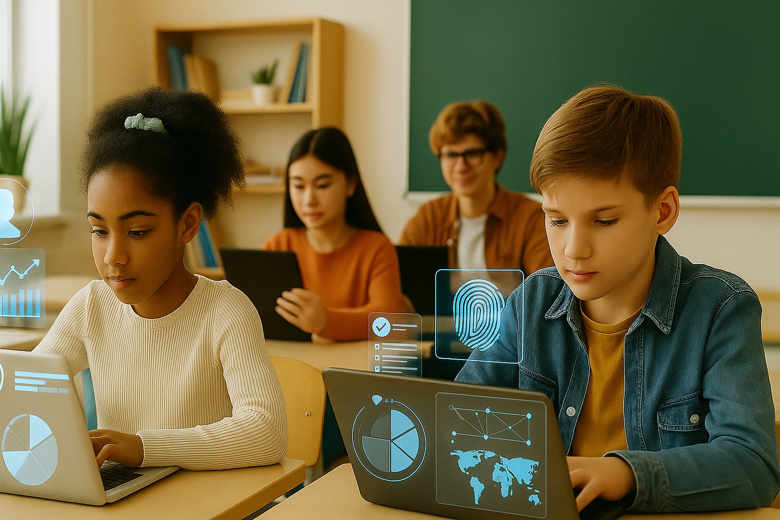 Students Engaged With Technology, Such As Laptops Or Tablets.