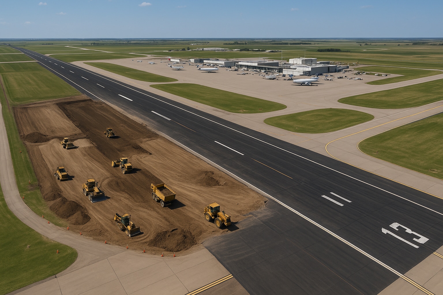 Aerial View Construction Scene For The Bismarck Airport