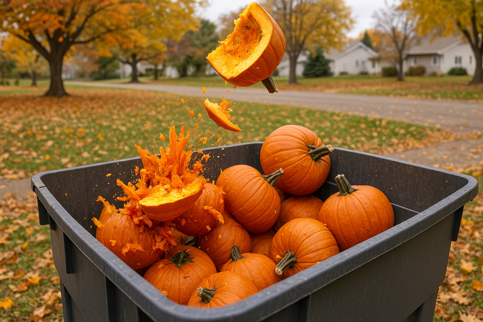 Smashed Pumpkin Pieces Mid Air