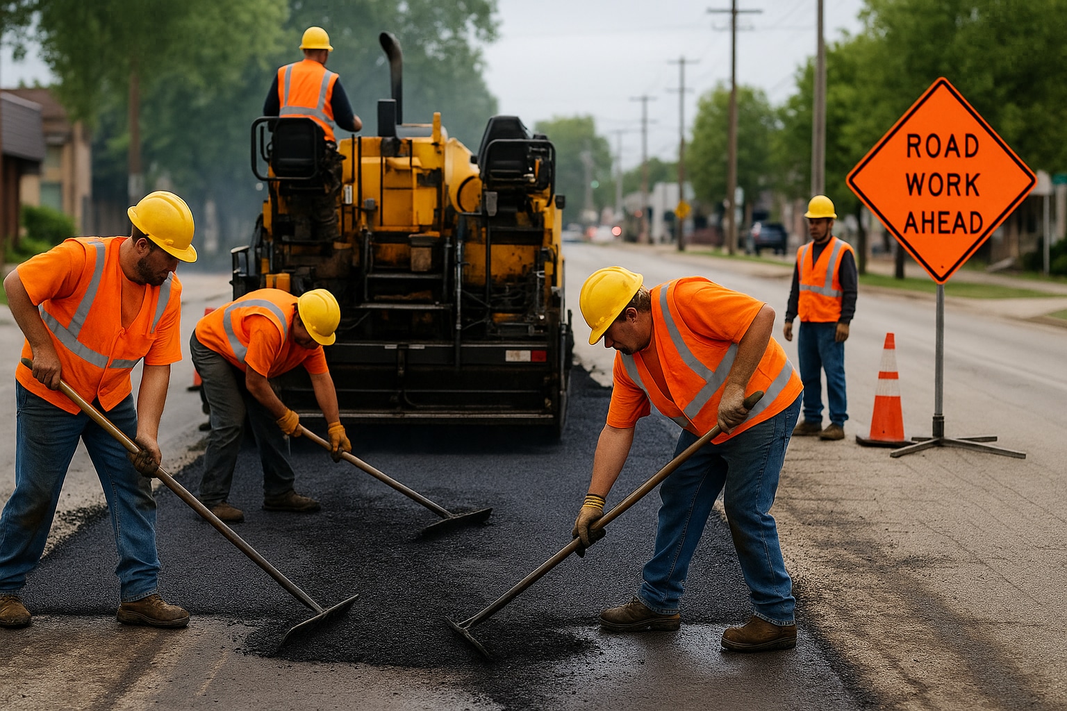 City Workers Resurfacing Or Patching Streets