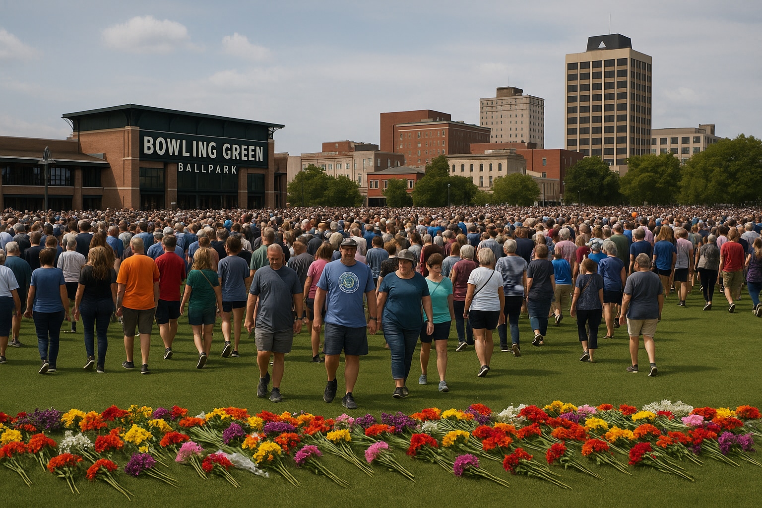A Large Crowd Of Walkers At The Bowling Green Ballpark Lawn