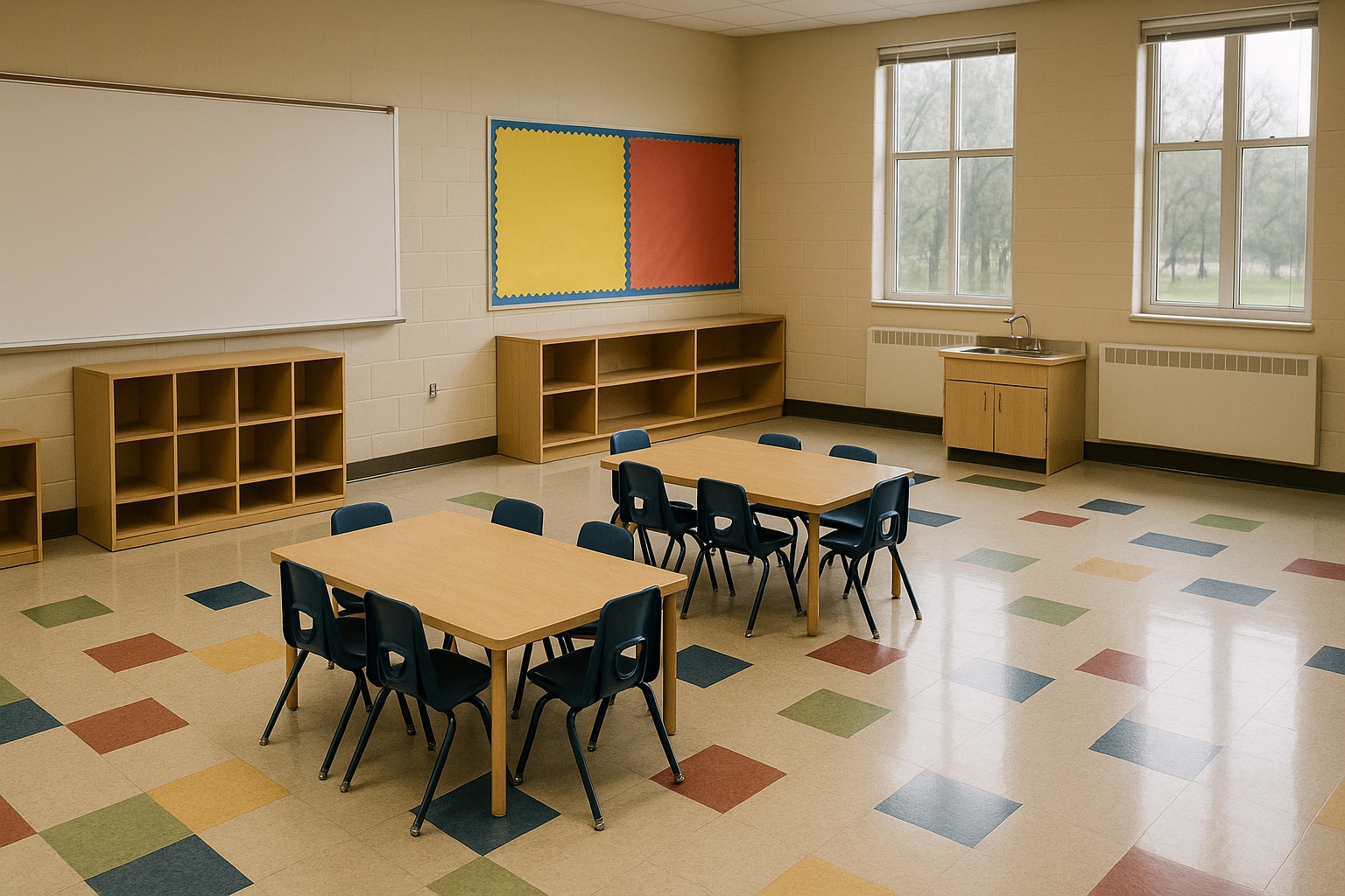 A Photograph Of An Empty Or Under Utilised Preschool Classroom