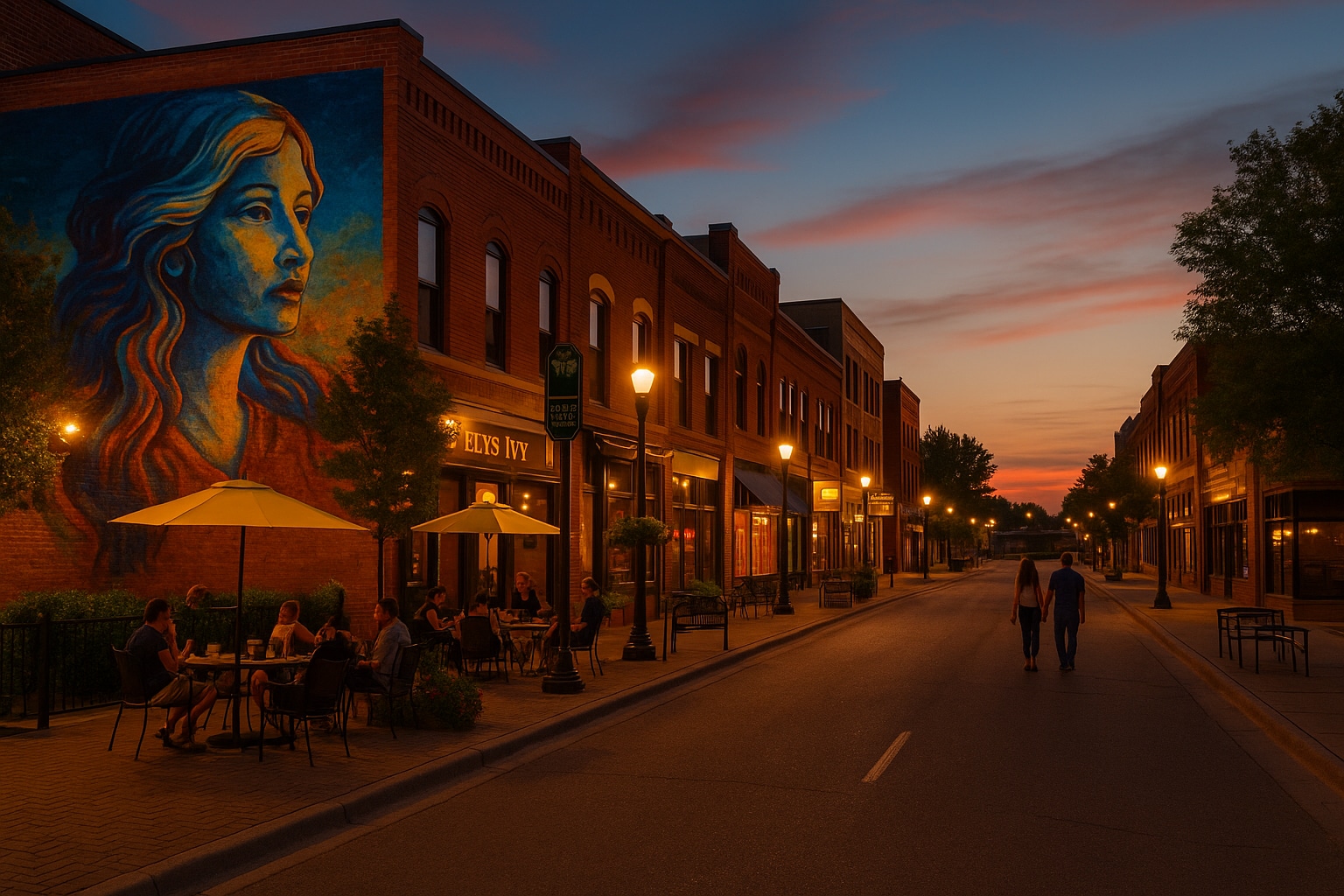 A Vibrant Photo Of Downtown Grand Forks At Dusk
