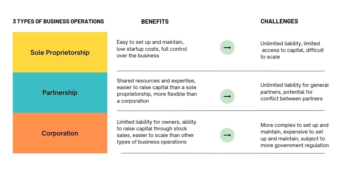 key benefits and challenges​ for types of business operations